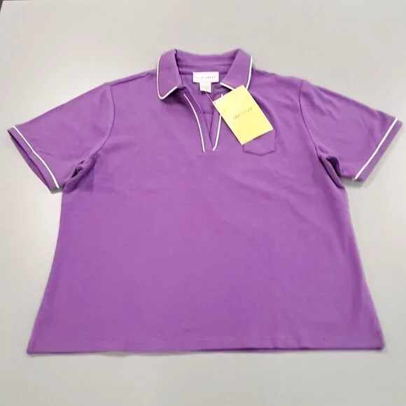 Women's Sport Savvy Pullover V-Neck Collar Short Sleeve Lavender White Trim XL - Picture 1 of 9